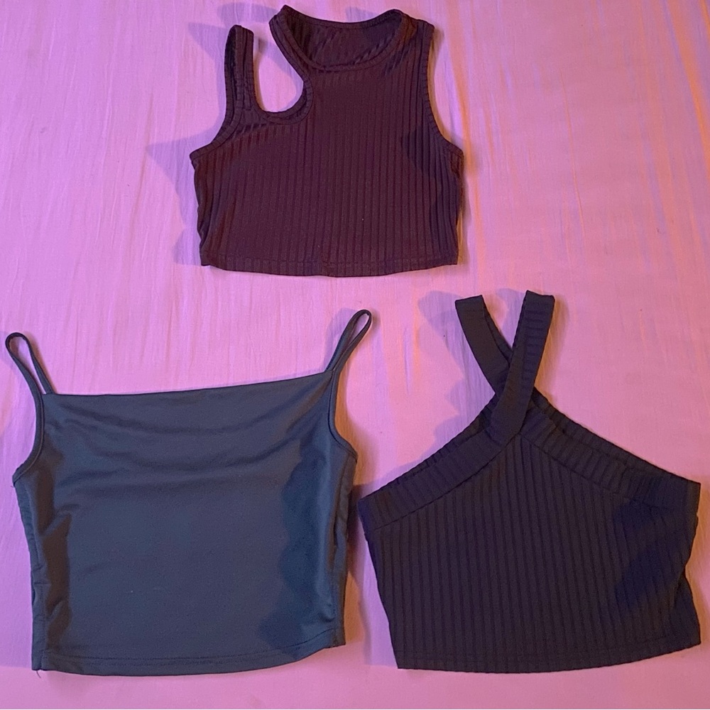 SheIn emerald green, black and brown cowl halter neck tanks